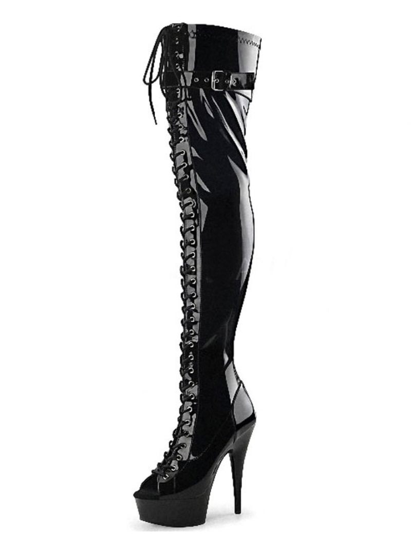 Pole Chaussures Danse Bottes À Lacets Et Talons Hauts Pour Femme Noir