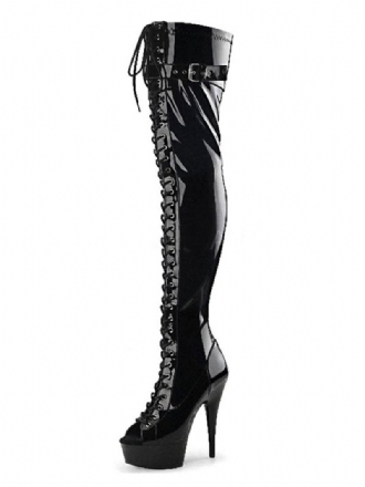 Pole Chaussures Danse Bottes À Lacets Et Talons Hauts Pour Femme Noir