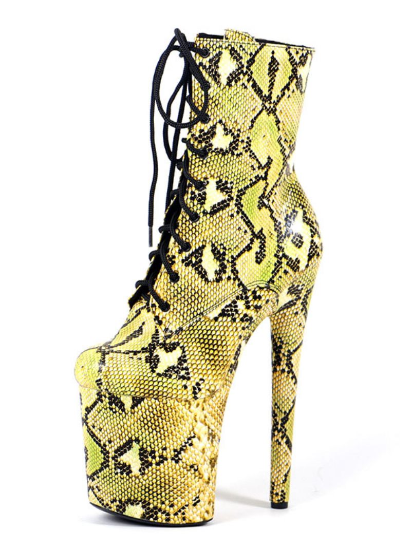 Pole Chaussures Danse Bottines À Lacets Python Pour Femmes Talons Hauts Jaunes