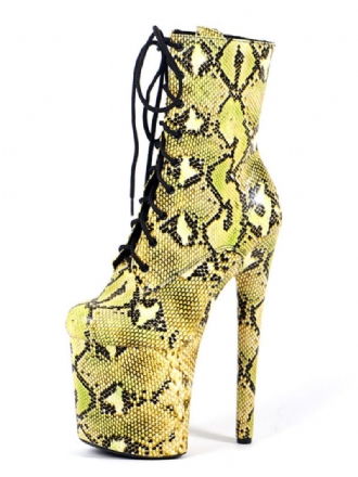 Pole Chaussures Danse Bottines À Lacets Python Pour Femmes Talons Hauts Jaunes