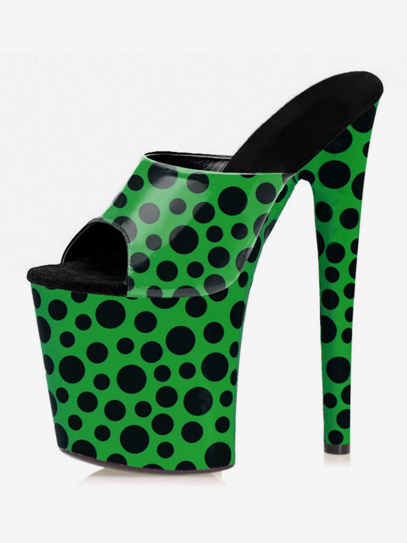 Pole Chaussures Danse Mules Sexy À Plateforme Et Talon Aiguille Pour Femme Moutarde Pois - Vert