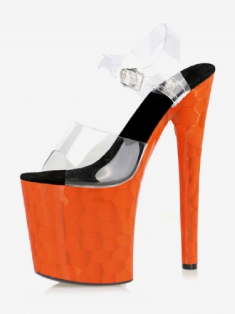 Pole Chaussures Danse Sandales À Talons Hauts Exotiques Plateforme Transparente Pour Femmes Orange