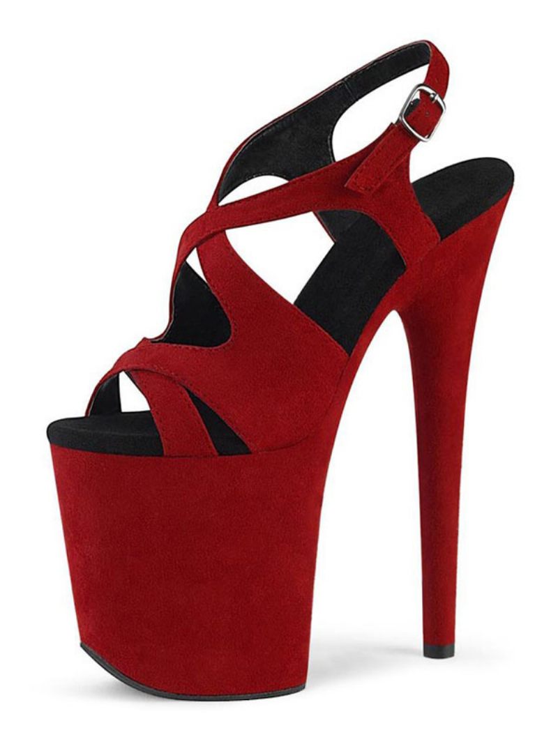 Pole Chaussures Danse Talons Exotiques Sexy À Plateforme Pour Femmes Daim Rouge