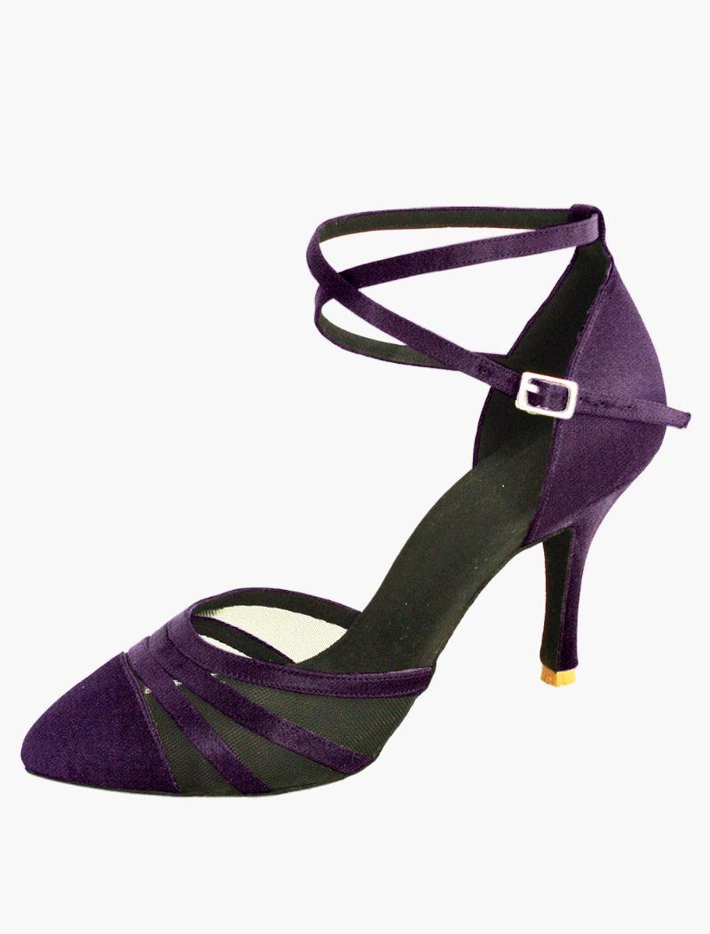 Sandales Danse Latine Avec Brides Cheville Pour Femmes Chaussures Salle Bal Satin - Violet