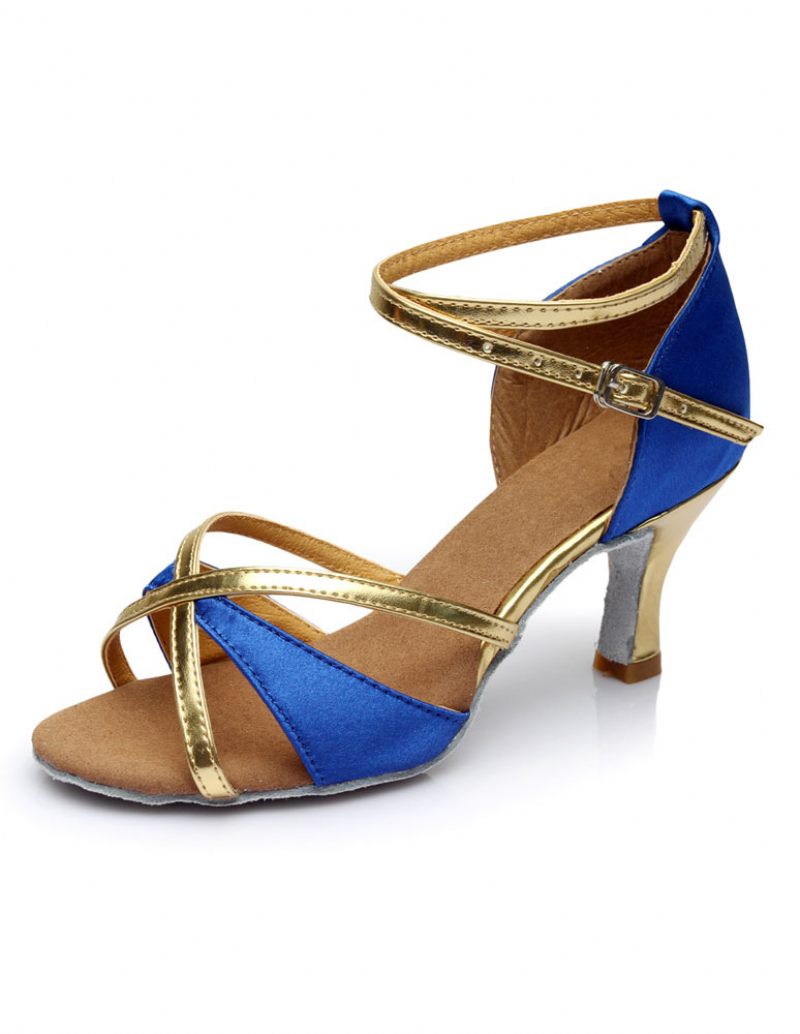 Sandales Danse Latine Multicolores Pour Femmes Brides Talons Satin - Bleu