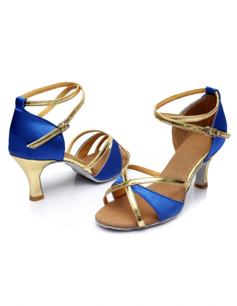 Sandales Danse Latine Multicolores Pour Femmes Brides Talons Satin - Bleu