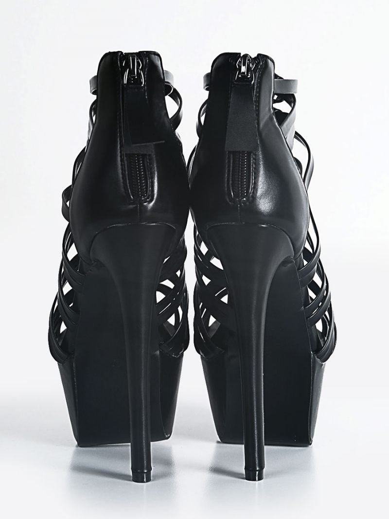 Sandales Noires À Talons Hauts Pour Femmes Lanières Et Bout Ouvert Taille Us5-13 - Noir