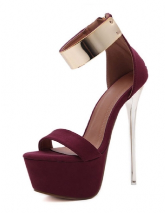 Sandales Sexy Bordeaux Pour Femmes Chaussures À Talons Hauts Plateforme Détails Métal Lanière La Cheville 2024