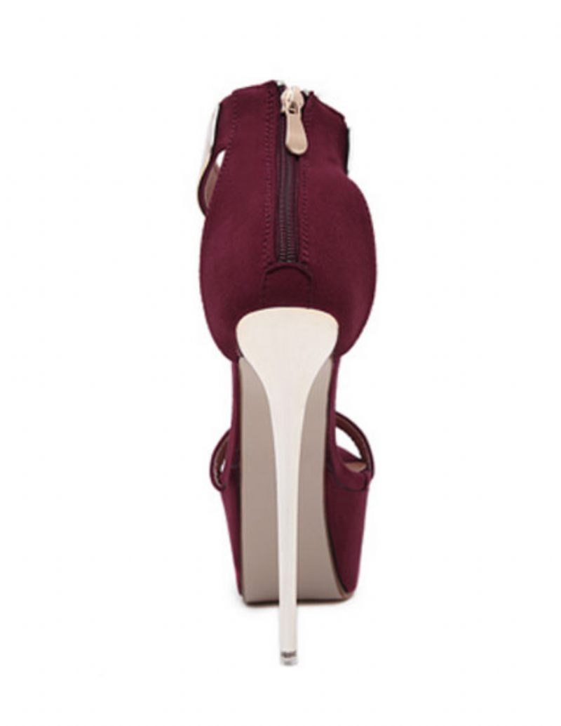 Sandales Sexy Bordeaux Pour Femmes Chaussures À Talons Hauts Plateforme Détails Métal Lanière La Cheville 2024 - Bourgogne