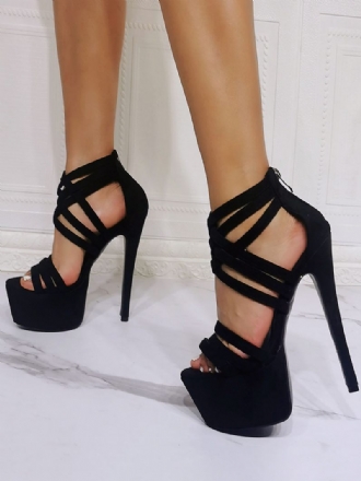 Sandales Sexy Pour Femmes Noires Micro-daim À Bout Ouvert Et Talons Aiguilles