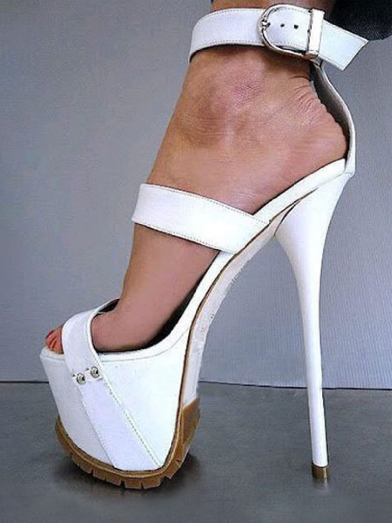 Sandales Sexy Noires À Talons Hauts Et Bout Ouvert Avec Bride La Cheville Pour Femmes - Blanc