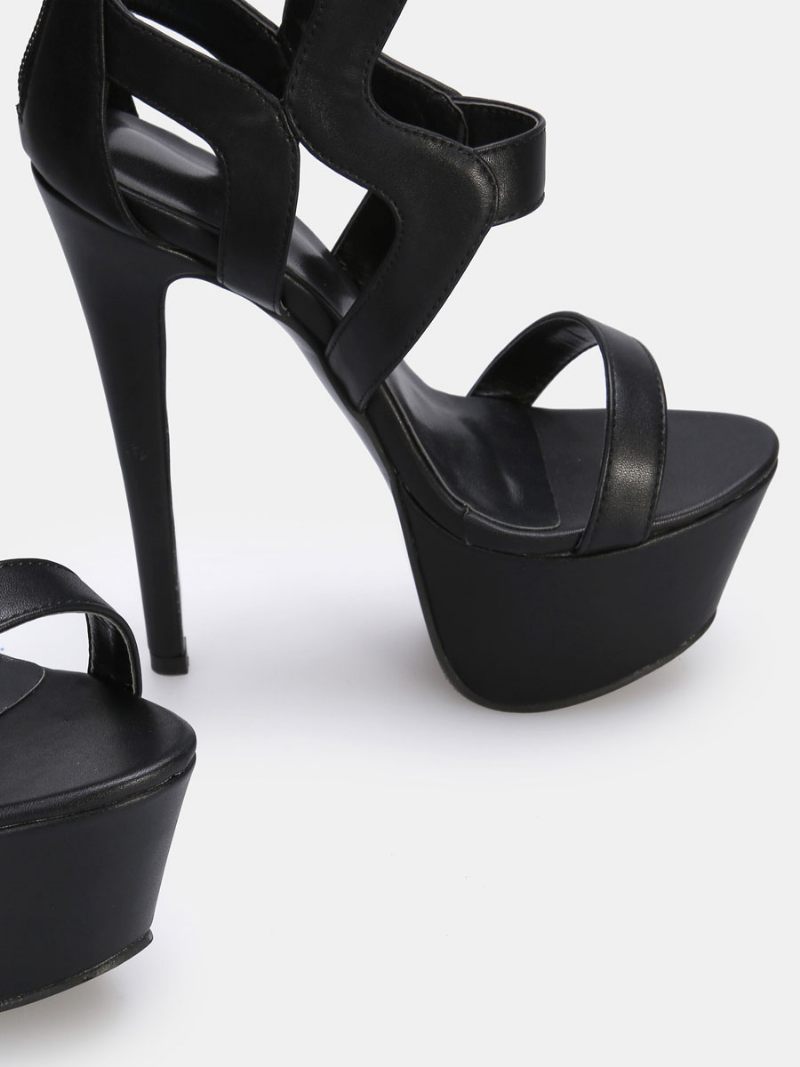 Sandales Sexy À Talons Hauts Lanières Et Bout Ouvert Pour Femmes - Noir