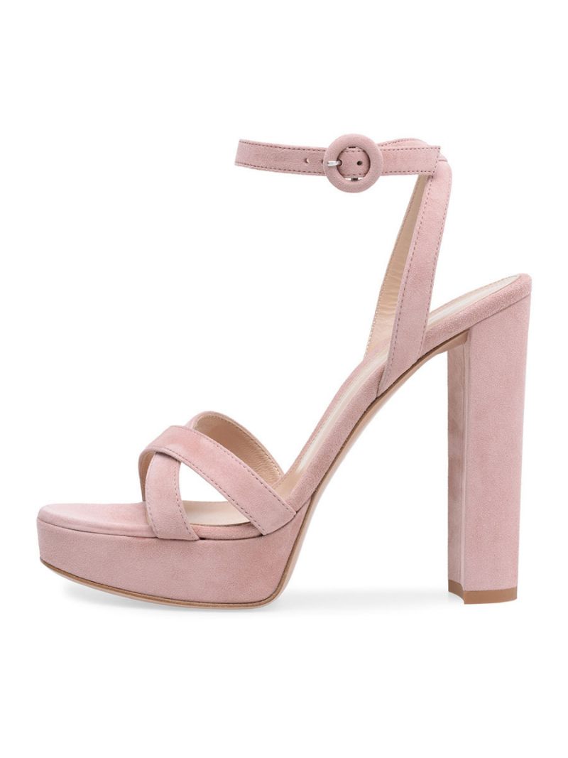 Sandales À Talons Hauts Vert Micro Daim Chaussures Bal Bout Rond Pour Femmes Soirée - Rose