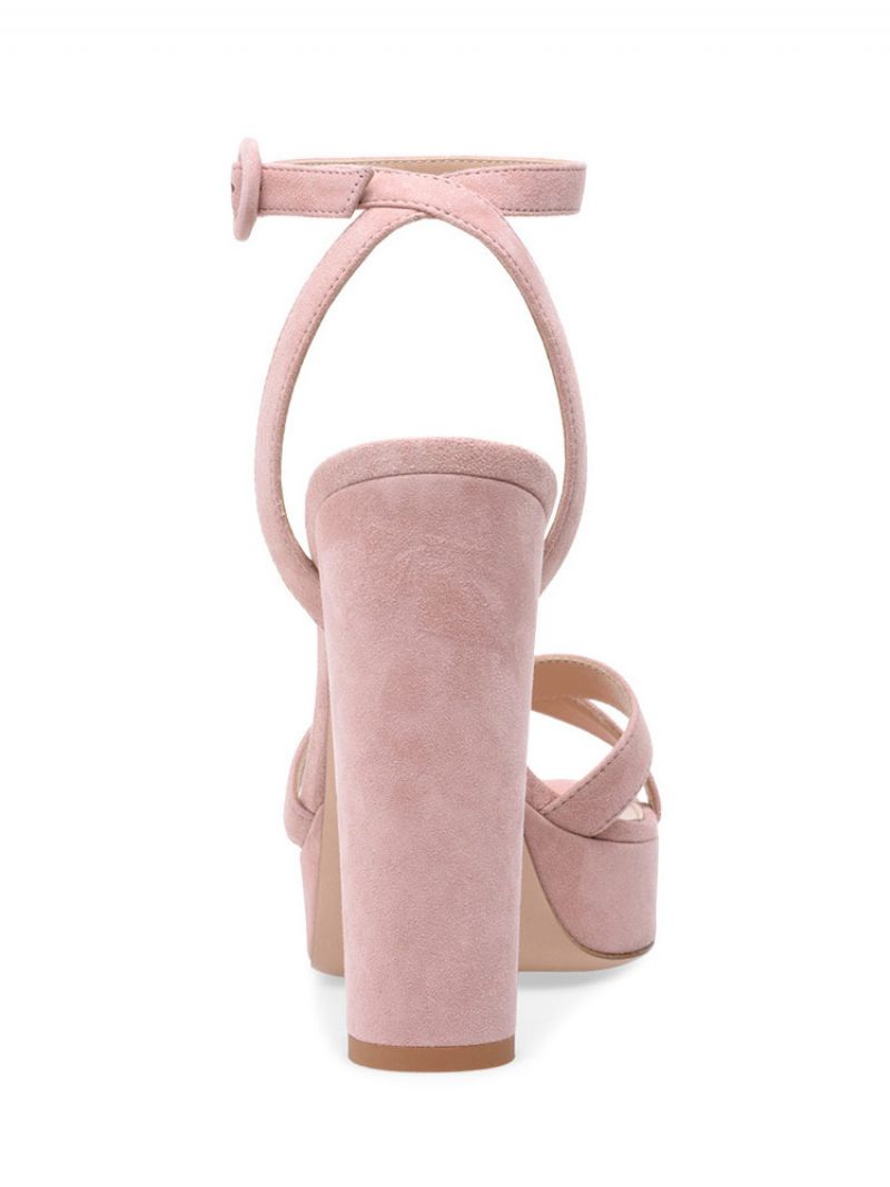 Sandales À Talons Hauts Vert Micro Daim Chaussures Bal Bout Rond Pour Femmes Soirée - Rose