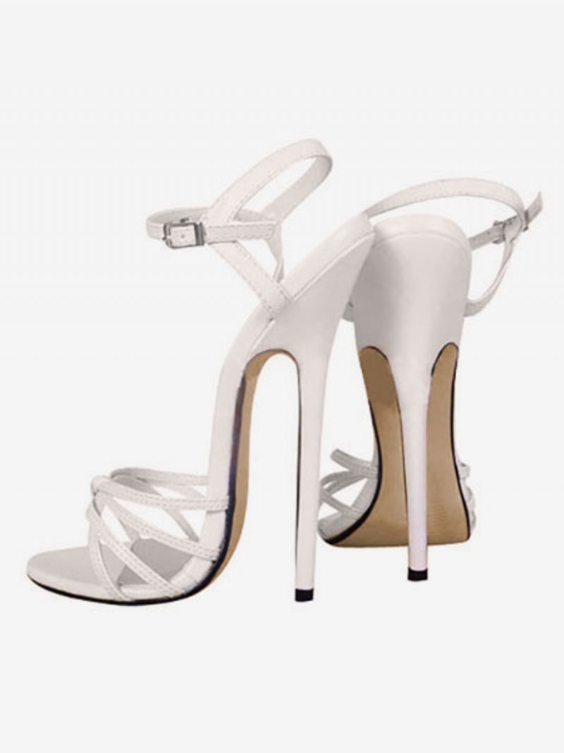 Sandales Vernies À Talons Hauts 6 3/10 Po Pour Femmes Brides La Cheville - Blanc