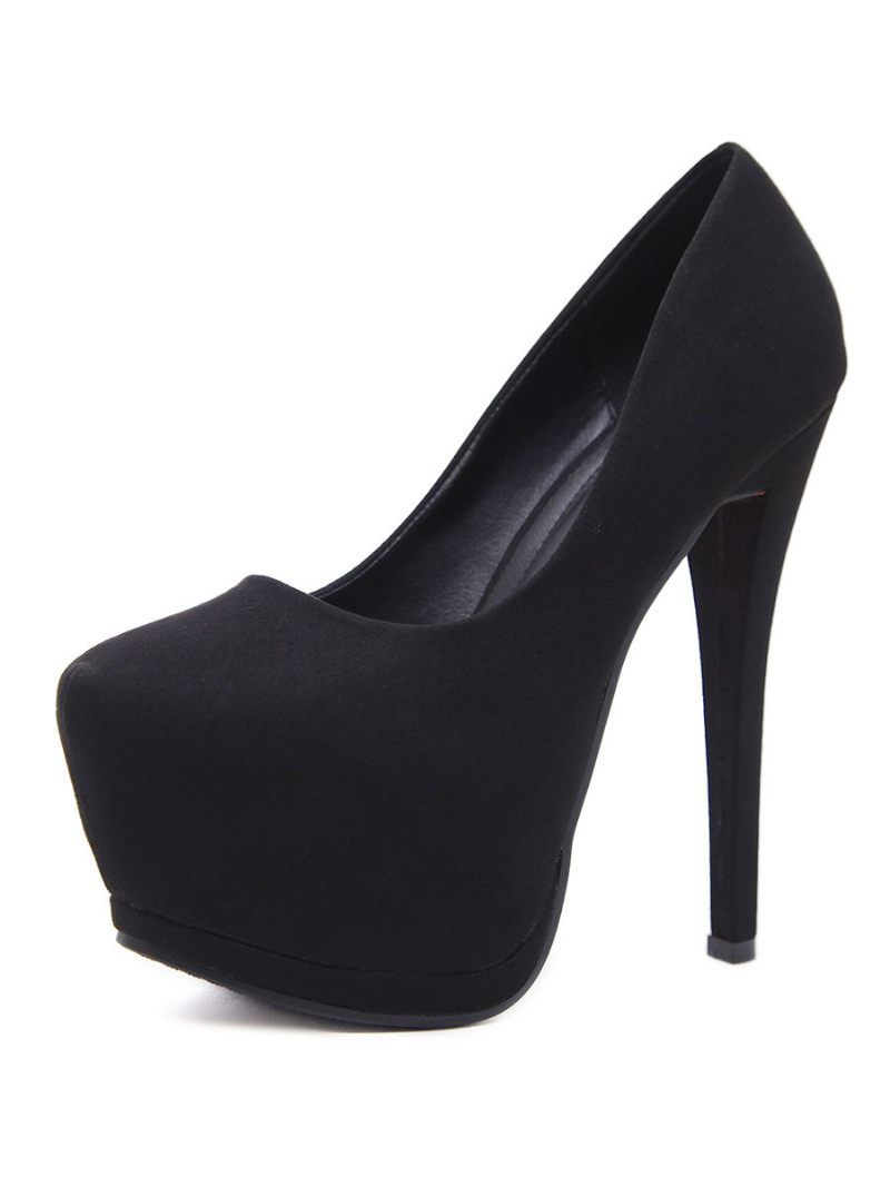 Talons Hauts Sexy Noirs Pour Femmes Micro Daim Bout Amande Chaussures Aiguilles