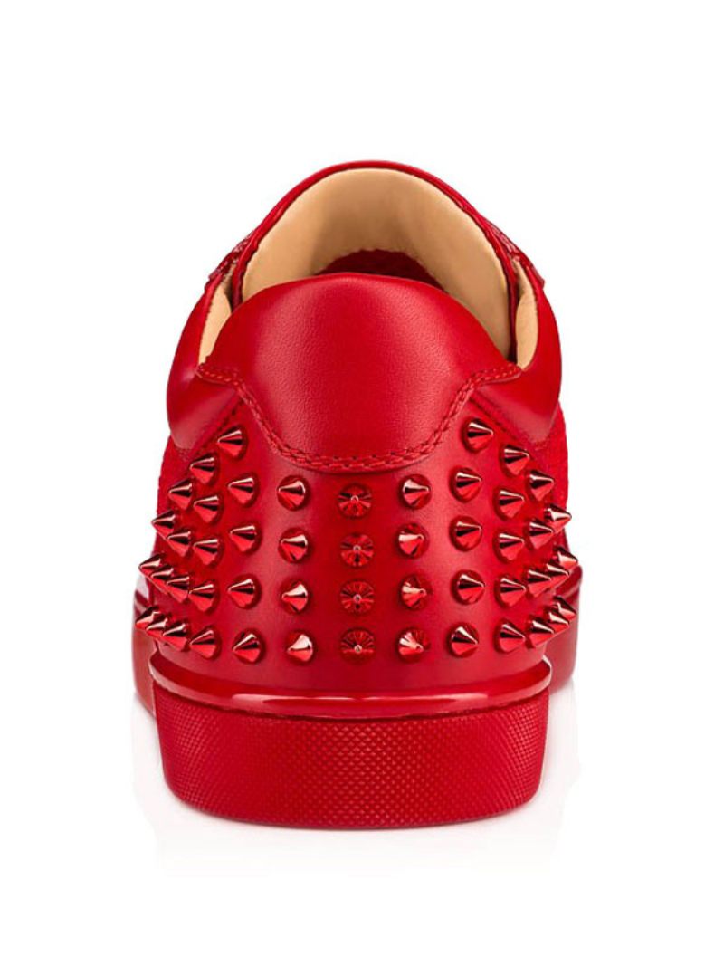 Baskets Basses À Rivets Rouges Pour Hommes Chaussures Soirée Lacets - Rouge