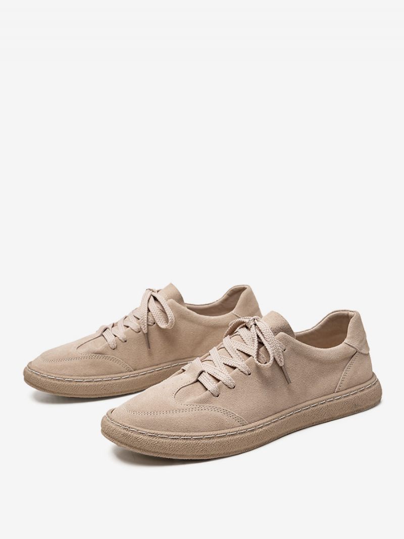 Baskets Pour Hommes Confortables Cuir Suédé À Bout Rond Chaussures Décontractées - Beige