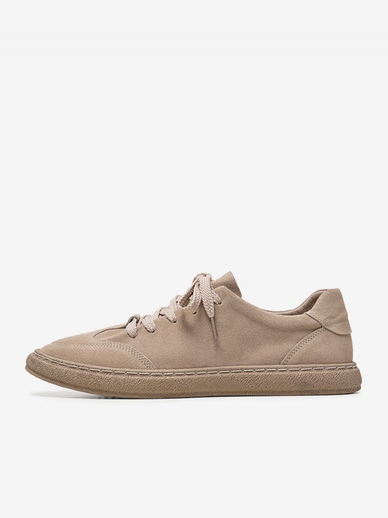 Baskets Pour Hommes Confortables Cuir Suédé À Bout Rond Chaussures Décontractées - Beige