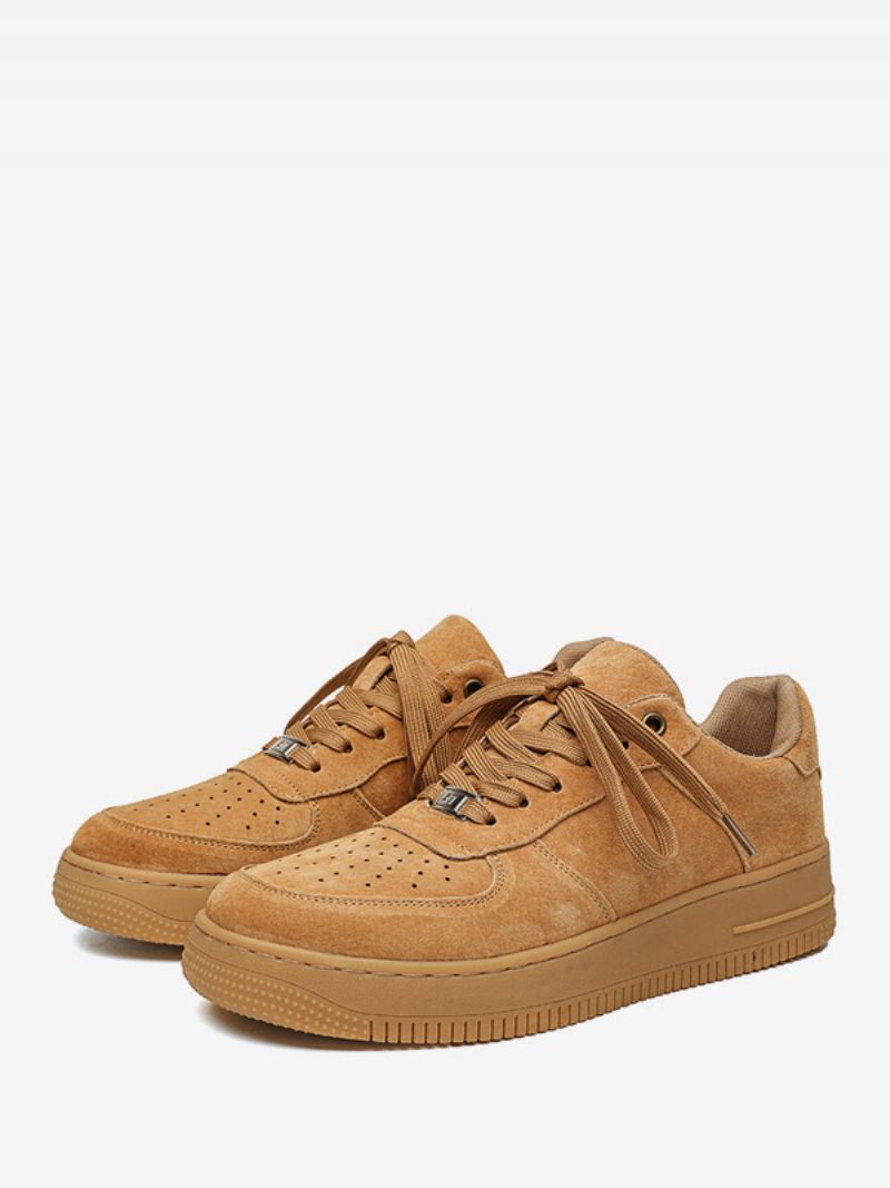 Baskets Marron Pour Hommes Cuir Vache À Bout Rond Et Dentelle Uop Chaussures Skate