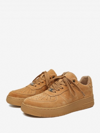 Baskets Marron Pour Hommes Cuir Vache À Bout Rond Et Dentelle Uop Chaussures Skate