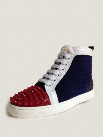 Baskets Montantes Cuir Bleu Marine Pour Hommes Avec Rivets