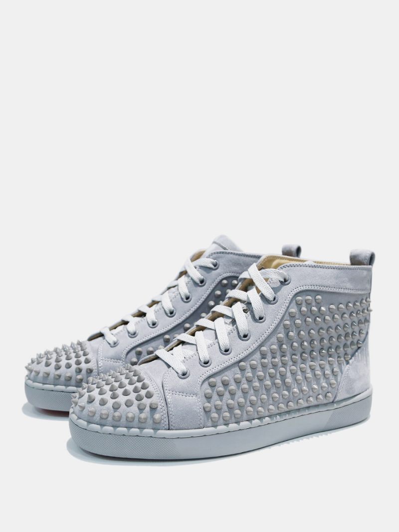 Baskets Montantes Daim Gris Pour Hommes Chaussures Skateboard À Rivets Bal Fin D'année