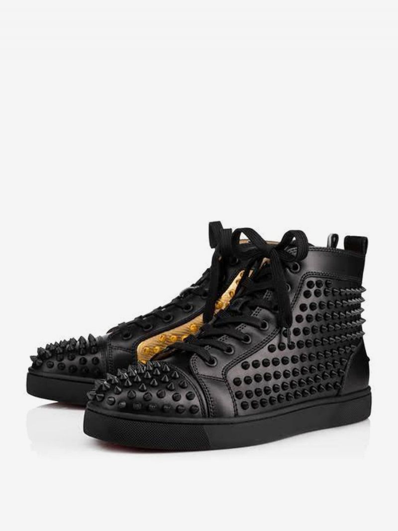 Baskets Montantes À Lacets Pour Hommes Blad Gold Spikes Bout Rond Soirée Bal