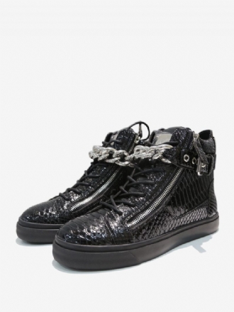 Baskets Montantes Noires À Lacets Et Fermeture Éclair Peau Serpent Pour Hommes