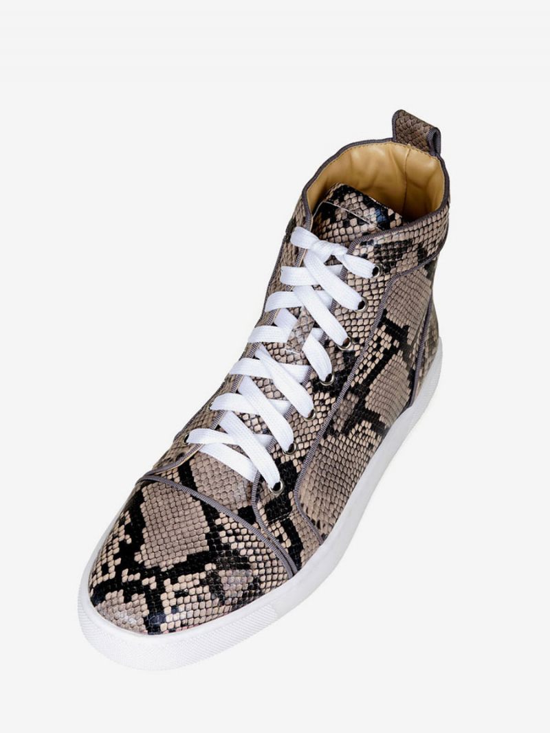 Baskets Montantes Peau Serpent Pour Hommes Chaussures Skateboard - Café Brun