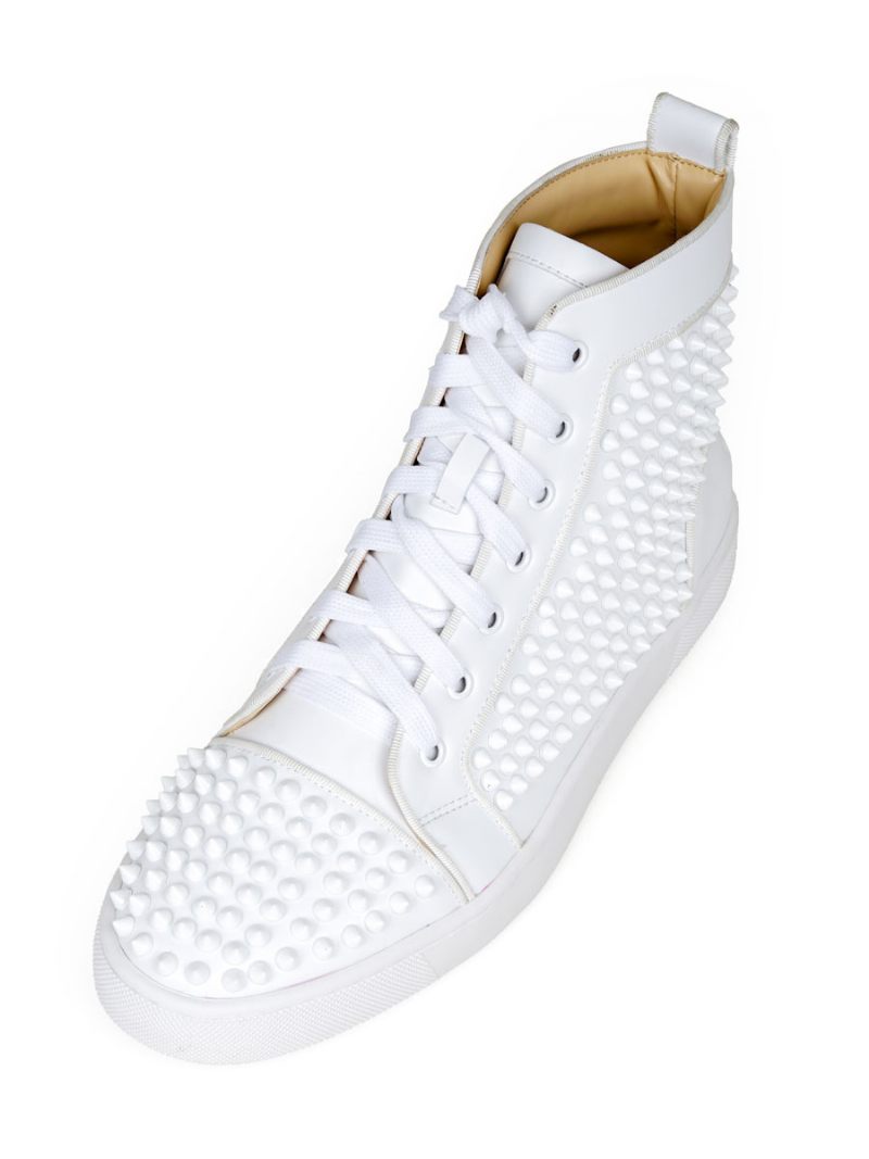 Baskets Montantes À Rivets Cuir Pu Pour Hommes Coloris Blanc - Blanc