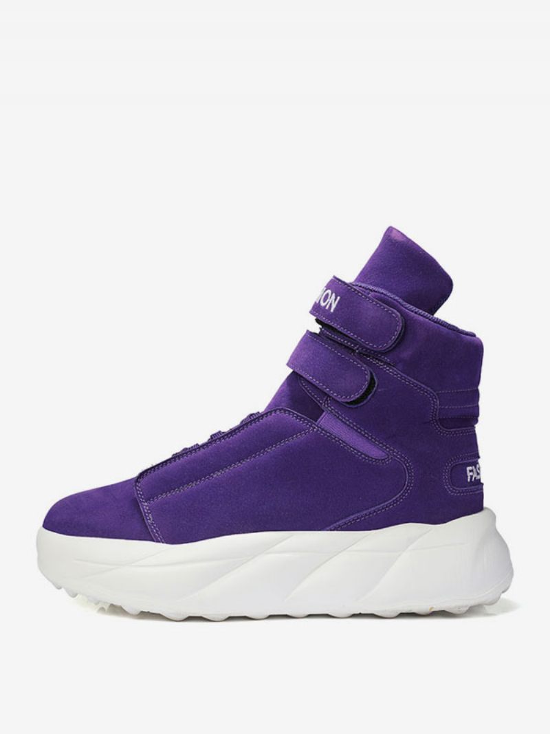 Baskets Montantes Violettes Cuir Pu Pour Hommes Chaussures Sport Décontractées À Bout Rond - Violet