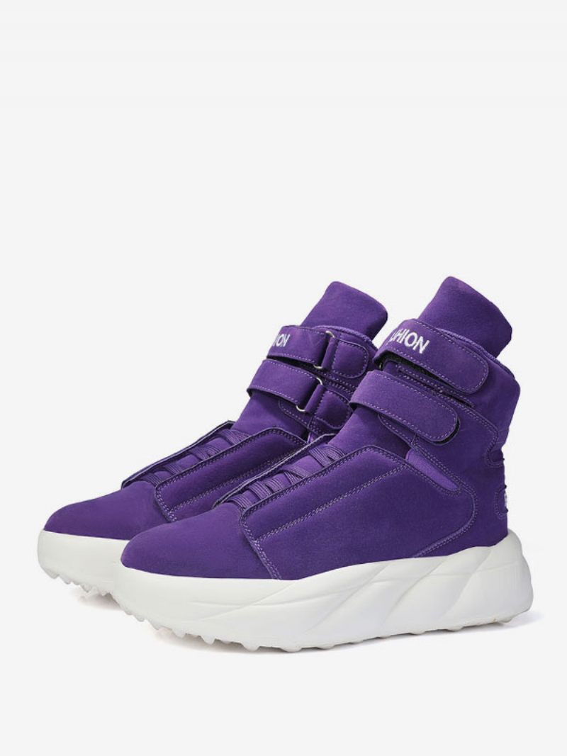 Baskets Montantes Violettes Cuir Pu Pour Hommes Chaussures Sport Décontractées À Bout Rond - Violet