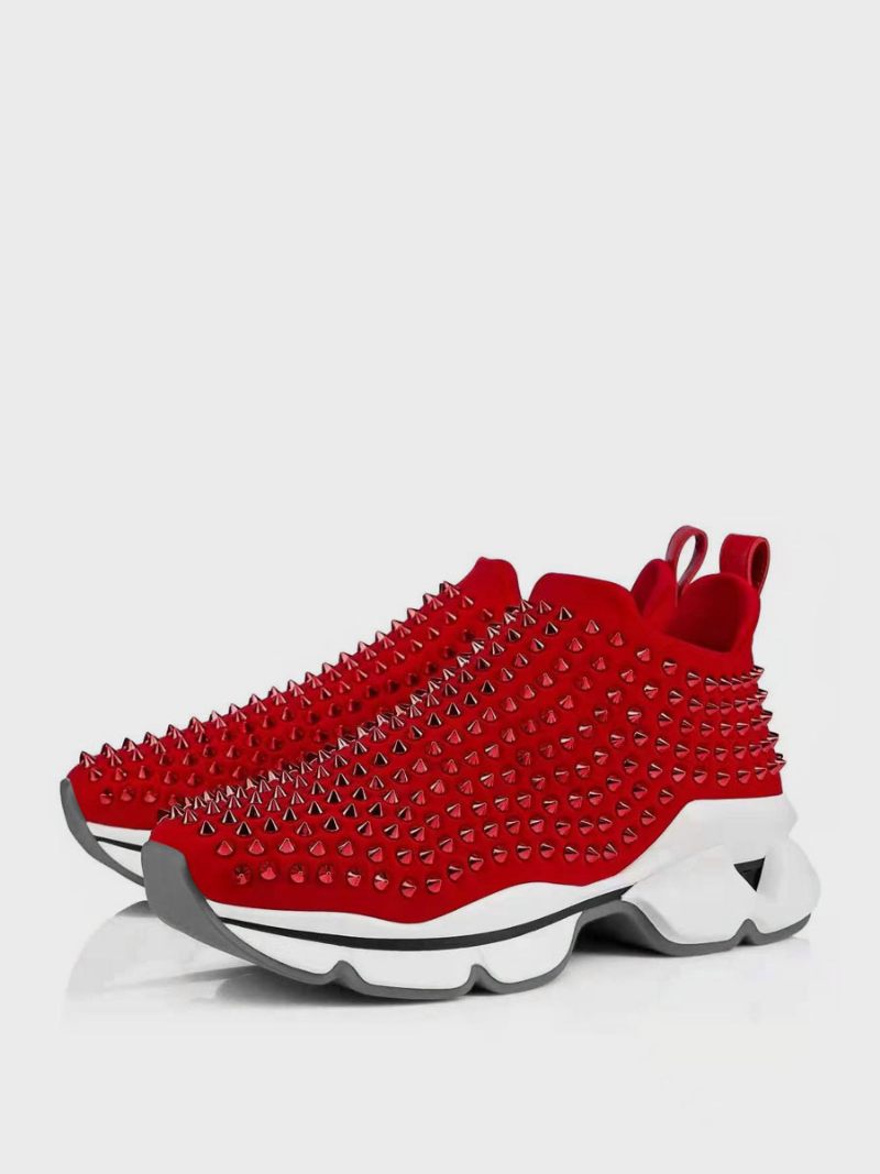 Baskets Noires À Enfiler Pour Hommes Chaussures Sport Avec Rivets - Rouge