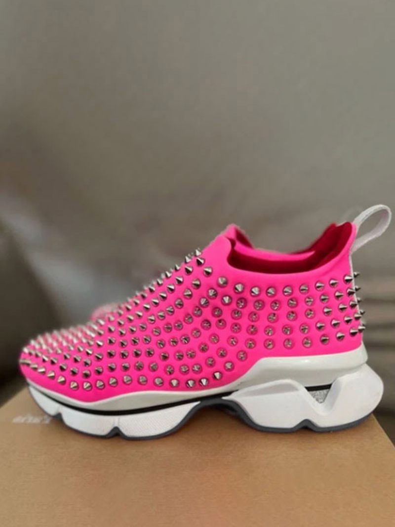 Baskets Noires À Enfiler Pour Hommes Chaussures Sport Avec Rivets - Rose