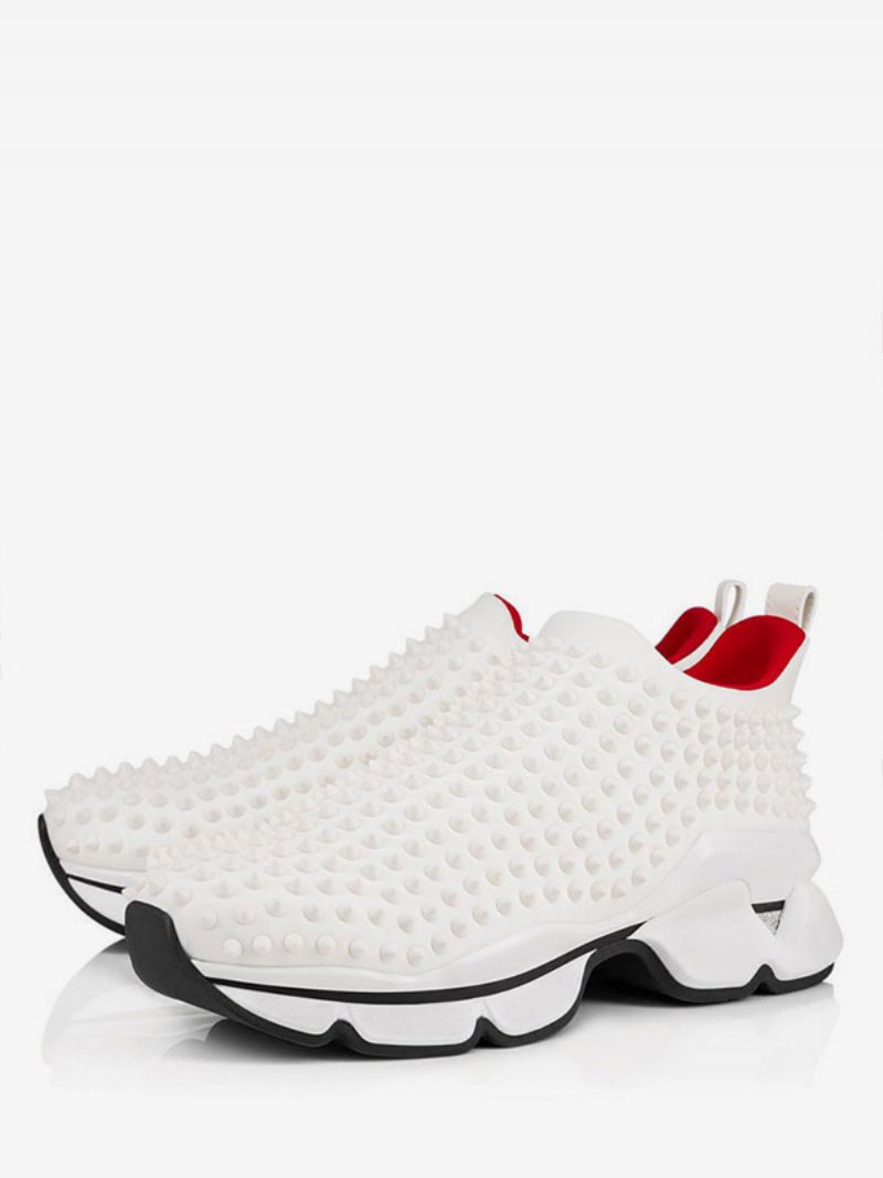 Baskets Noires À Enfiler Pour Hommes Chaussures Sport Avec Rivets - Blanc