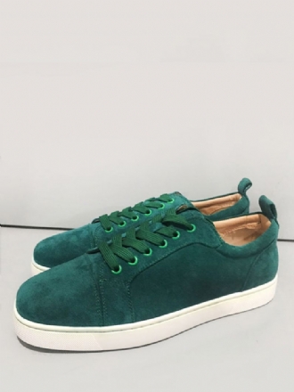 Chaussures Décontractées Pour Hommes Bout Rond Vert Foncé À Enfiler Cuir Vache Quotidiennes