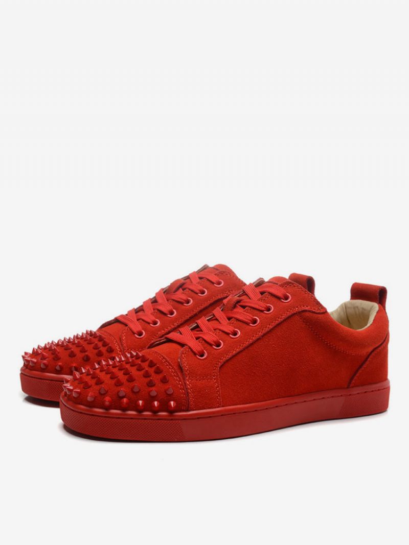 Chaussures Skate Daim Rouge Pour Hommes Baskets Basses Avec Pointes