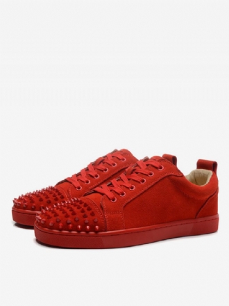 Chaussures Skate Daim Rouge Pour Hommes Baskets Basses Avec Pointes