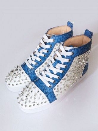 Chaussures Skate Plates Bleues Pour Hommes Baskets Montantes Avec Pointes Soirée Bal