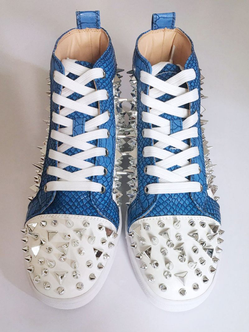 Chaussures Skate Plates Bleues Pour Hommes Baskets Montantes Avec Pointes Soirée Bal - Bleu