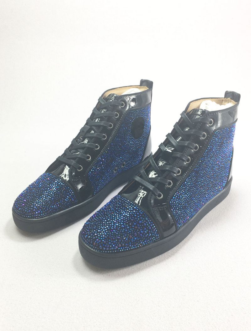 Chaussures Sport Montantes Cuir Bleu Pour Hommes Avec Strass