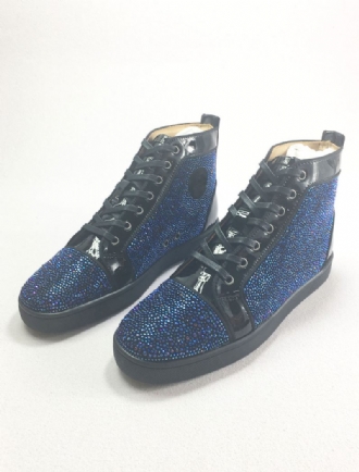 Chaussures Sport Montantes Cuir Bleu Pour Hommes Avec Strass