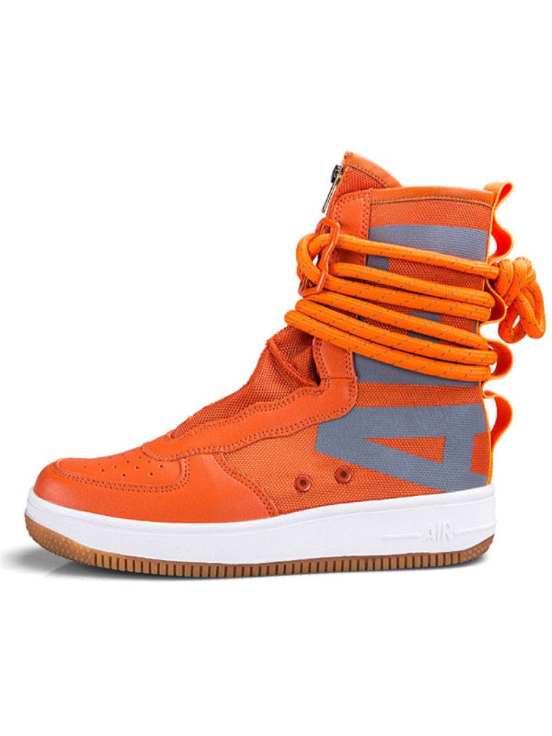 Haut Hanche Athlétique Pour Hommes Bretelles Fermeture Éclair Bout Rond Moderne Baskets Hip-hop Et Rue - Orange