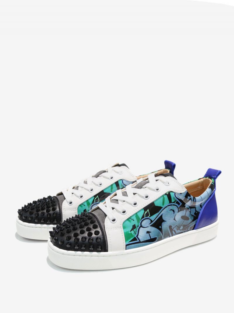 Hommes Bleu Graffiti Low Top Prom Party Baskets Chaussures Skateboard