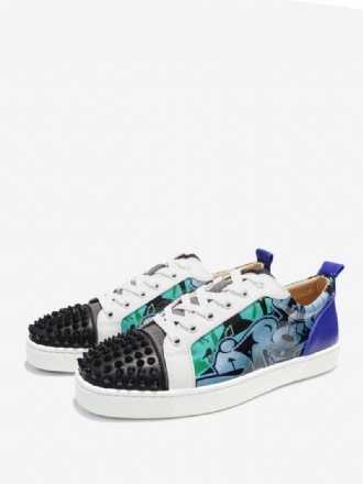 Hommes Bleu Graffiti Low Top Prom Party Baskets Chaussures Skateboard