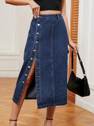 Jupe Ample Jean Taille Haute Pour Femme Braguette Boutonnée Bas Asymétrique