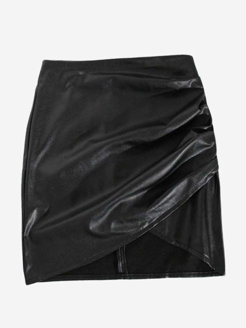 Jupe Courte Cuir Pu Noir Pour Femme Bas D'automne Et D'hiver - Noir