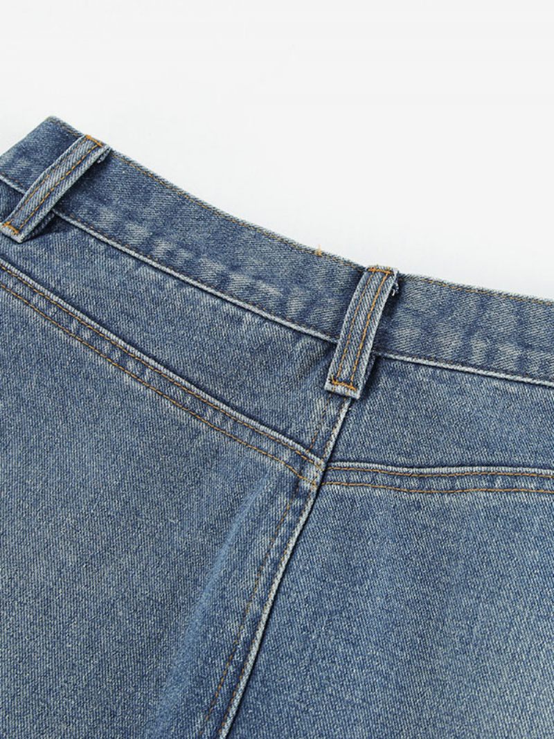 Jupe Femme Bleu Frange Denim Longue Bas - Bleu