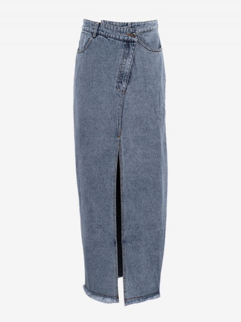 Jupe Femme Boutons Bleu Profond Denim Longue Taille Surélevée Fente Haute Femmes Bas - Bleu Profond